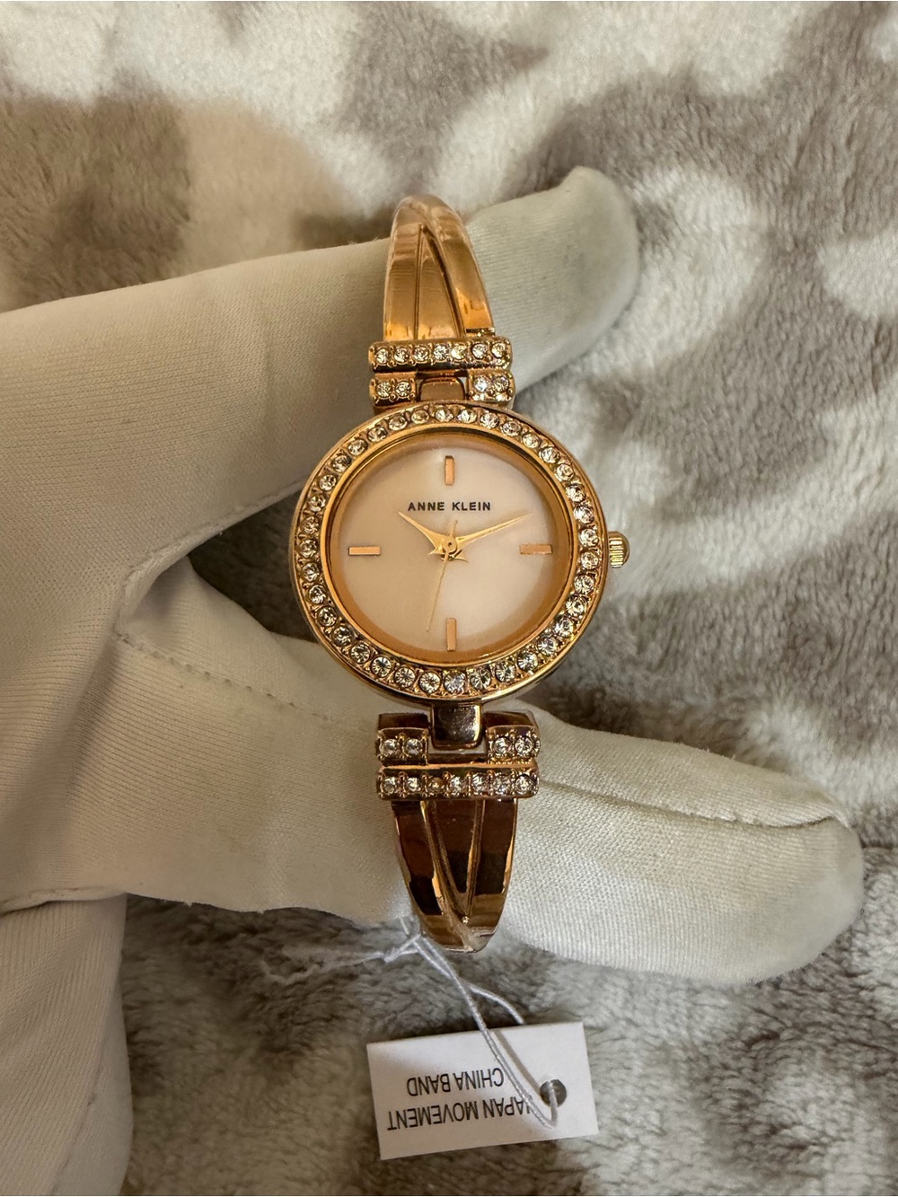 Anne Klein Women's Gold-Tone Bangle Watch Crystal Bezel MOP Dial AK/2238GP